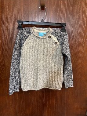 Beat Camp Kid’s Two-Tone Crewneck Button-Shoulder Sweater - Cream/Gray 3T